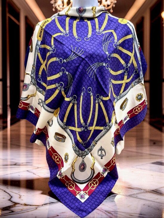 Trussardi Accessories - New- Beautiful  Trussardi 100% silk Scarf satin 35" Purple Blue White Gold  (17